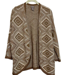 Chicos Womens Cardigan Large Gold Metallic Ivory Beige Open Front Lightweight